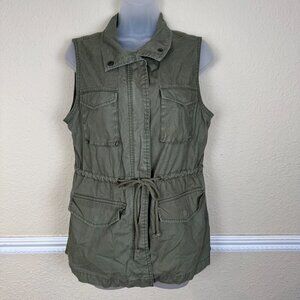 Old Navy Cargo Utility Vest Olive Green Drawstring Waist Med Pockets Y2K Gorpcor